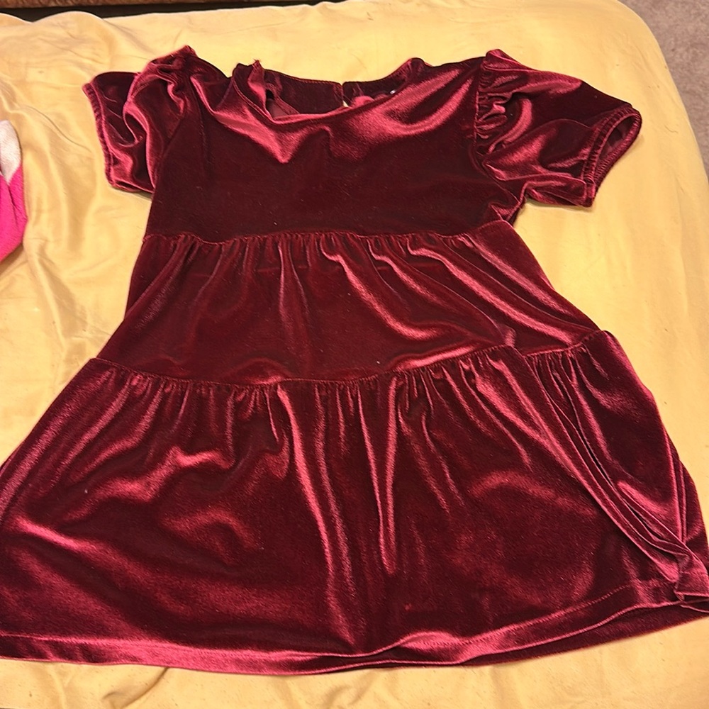 Zara Kids Burgundy Velvet Tiered Dress, Zara Girls Red Dress, Size 3-4 #holiday